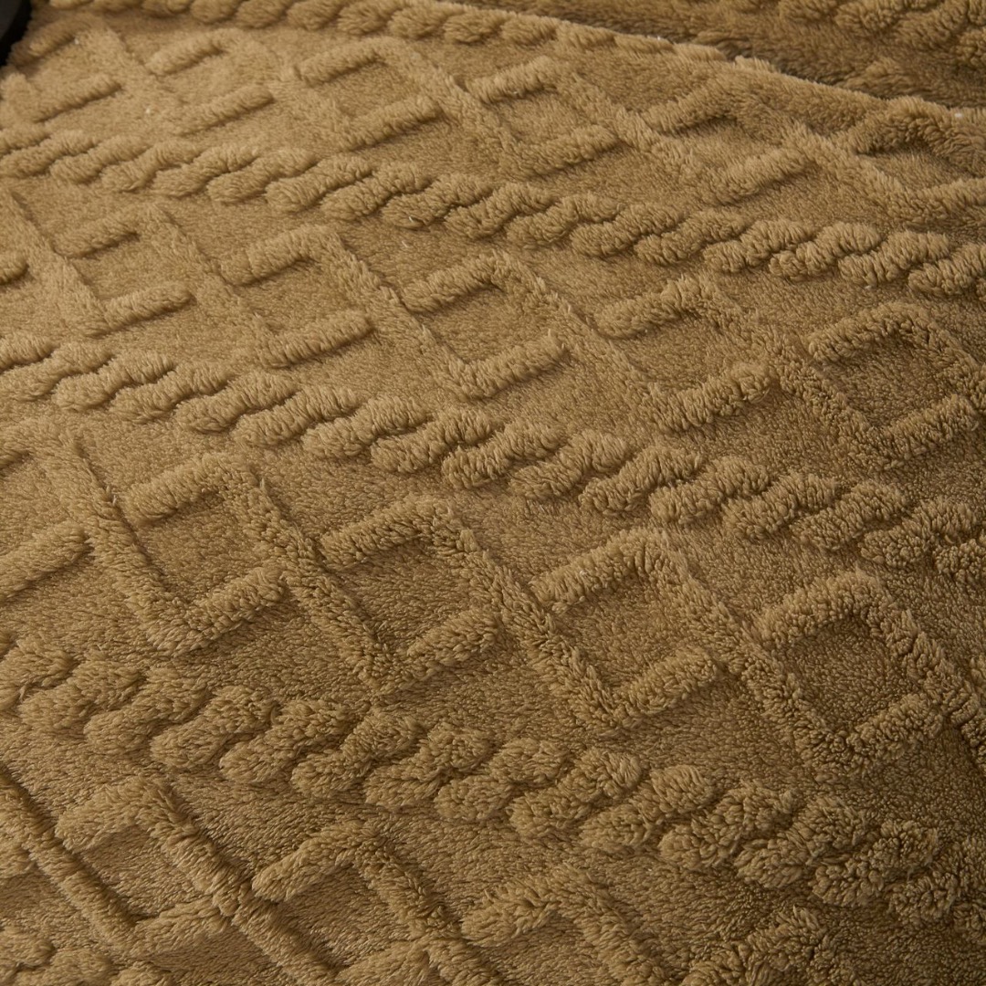 Patura Premium, 200x230cm, CoCoLiNo, Grofata, cu Model 3D Tip Tricotaj si Bordura din Blanita Contrastanta – Eleganta si Caldura Absoluta, Bej Maroniu - imagine 9
