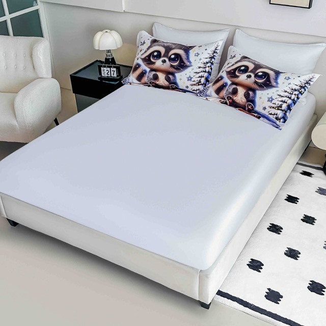 Lenjerie pat dublu, FINET, Imprimeu Digital 5D - Identic cu poza, Cu ELASTIC, 6 piese, Jojo Home, Alb, Raton - imagine 4