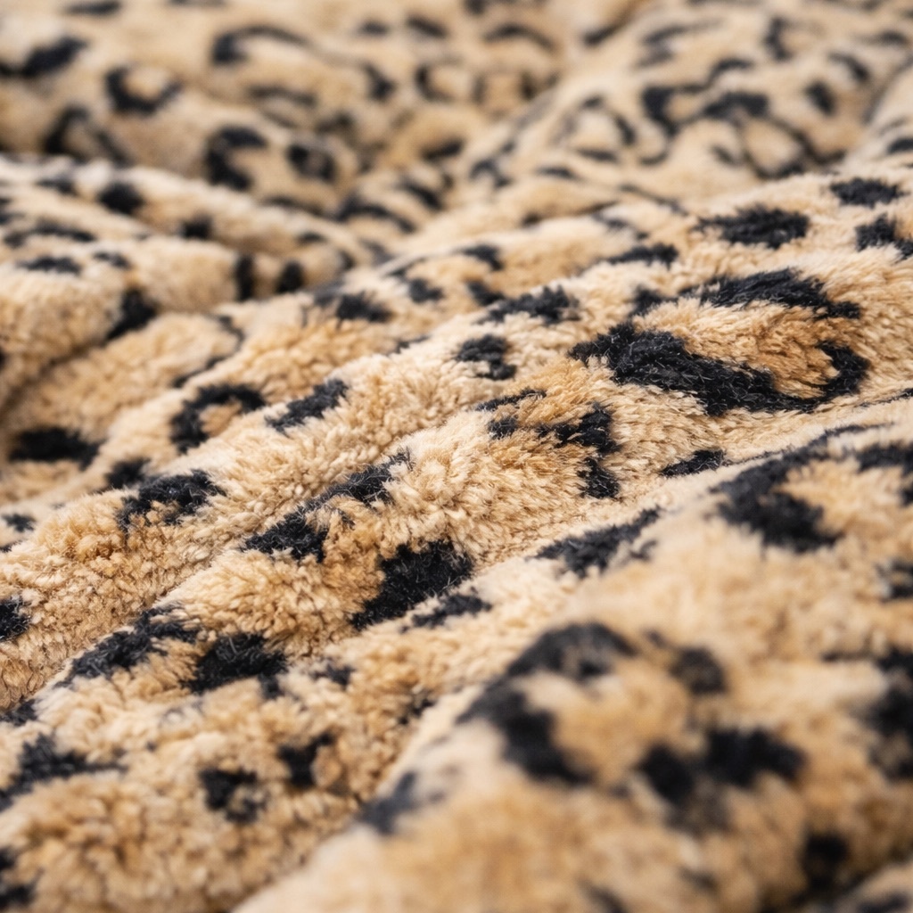 Lenjerie pat dublu, din Blanita Cocolino Sherpa, cu ELASTIC, 4 piese, Bej, Leopard Print - imagine 6