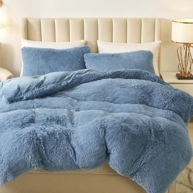Lenjerie pat super pufoasa COCOLINO Fluffy 4 piese gri albastrui - view 2