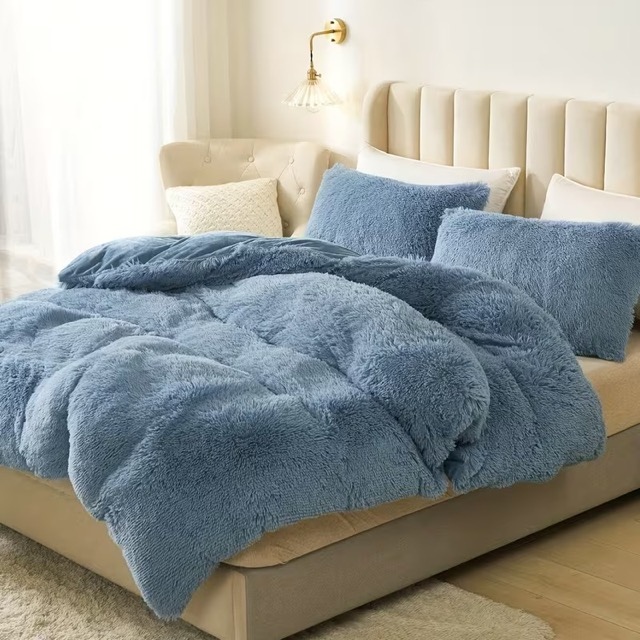 Lenjerie pat super pufoasa COCOLINO Fluffy 4 piese gri albastrui - view 3