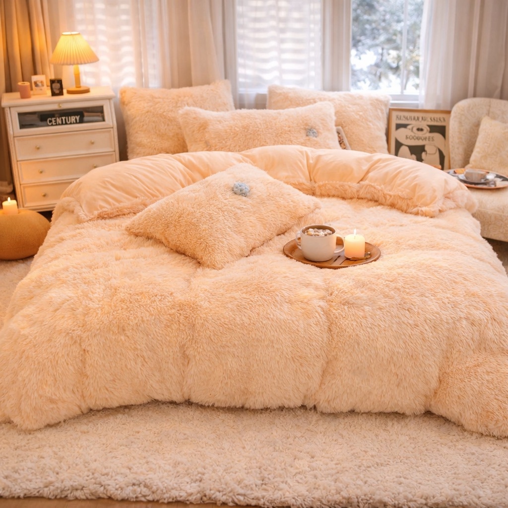 Lenjerie pat super pufoasa COCOLINO Fluffy 4 piese piersica - view 3