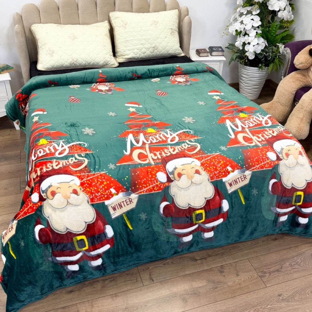 Patura pufoasa cocolino 200x230cm, 240g/mp, Verde, Brazi si Mos Craciun — imaginea 2