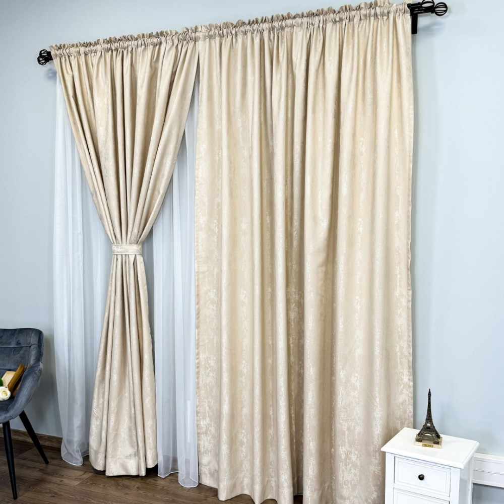 Set 2 Draperii din Jacquard model Nisip, 140cm latime x 260cm inaltime, cu TIV LAT, CREM – imagine 2