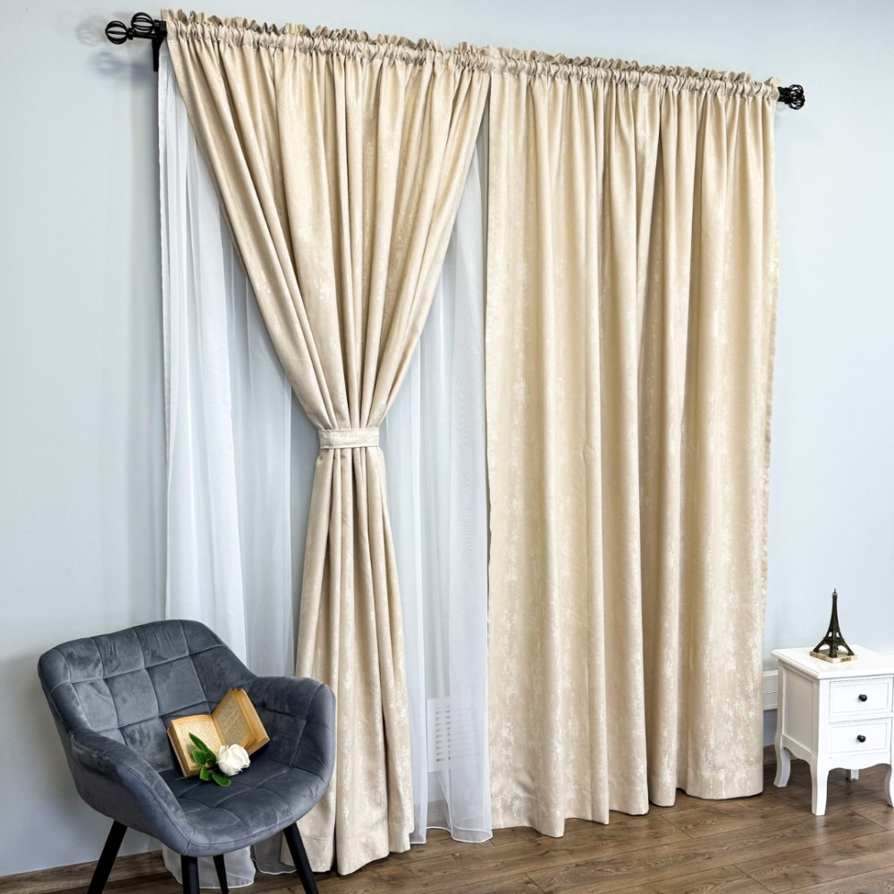 Set 2 Draperii din Jacquard model Nisip, 140cm latime x 260cm inaltime, cu TIV LAT, CREM – imagine 3