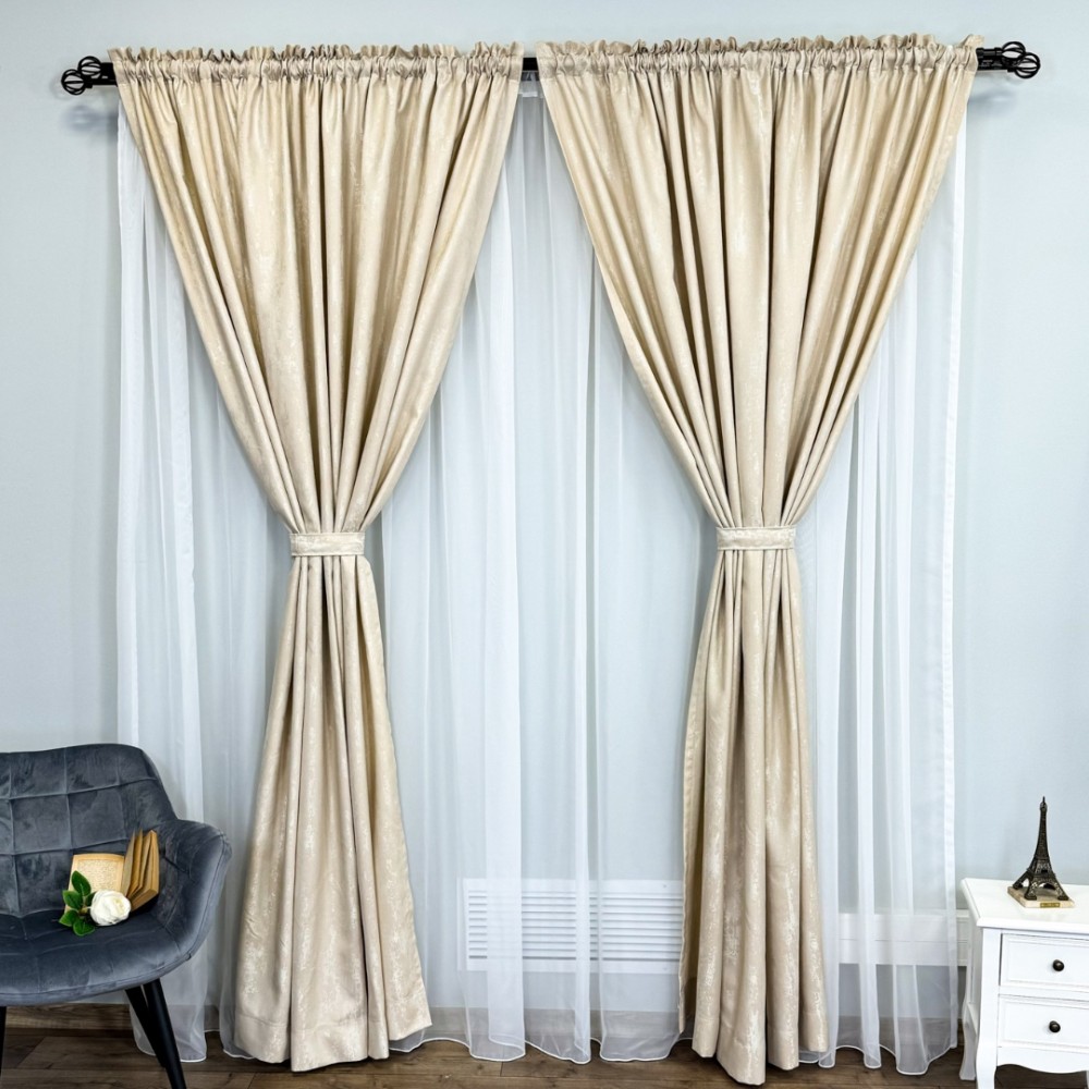 Set 2 Draperii din Jacquard model Nisip, 140cm latime x 260cm inaltime, cu TIV LAT, CREM – imagine 6