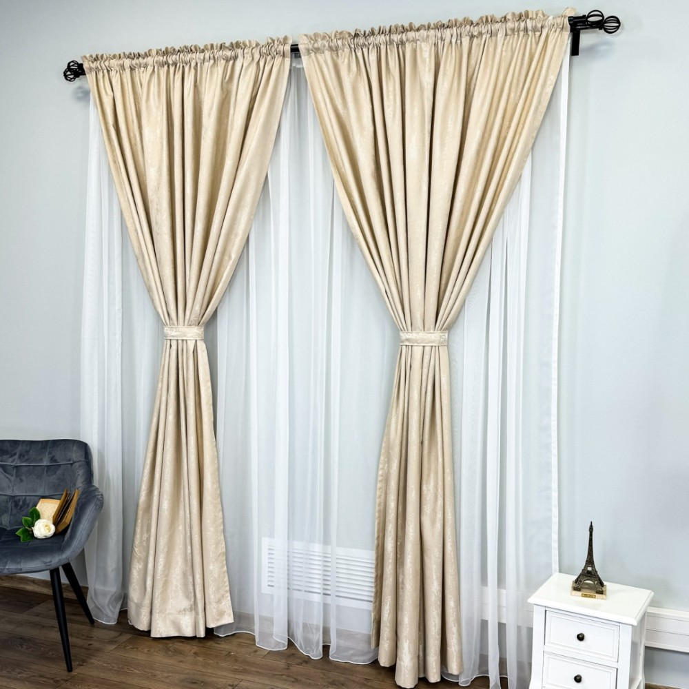 Set 2 Draperii din Jacquard model Nisip, 140cm latime x 260cm inaltime, cu TIV LAT, CREM – imagine 7