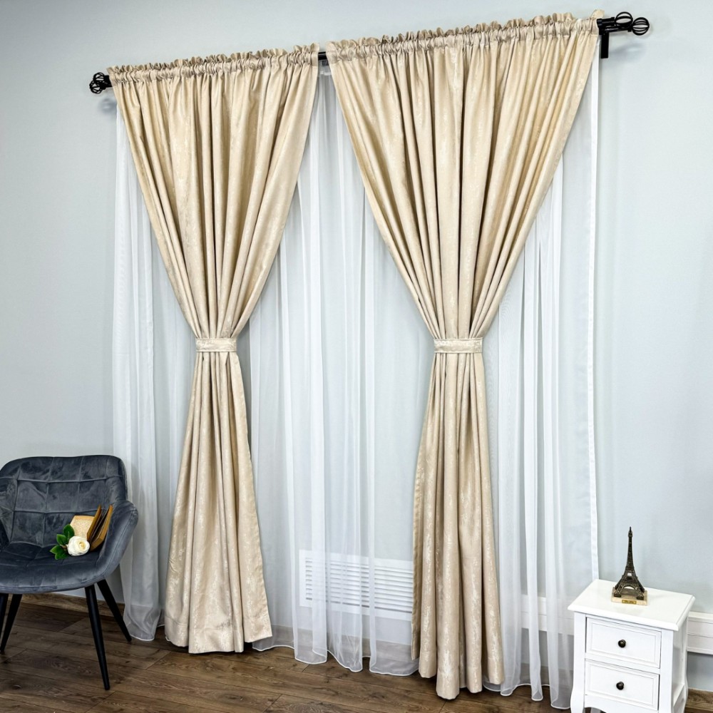 Set 2 Draperii din Jacquard model Nisip, 140cm latime x 260cm inaltime, cu TIV LAT, CREM – imagine 8