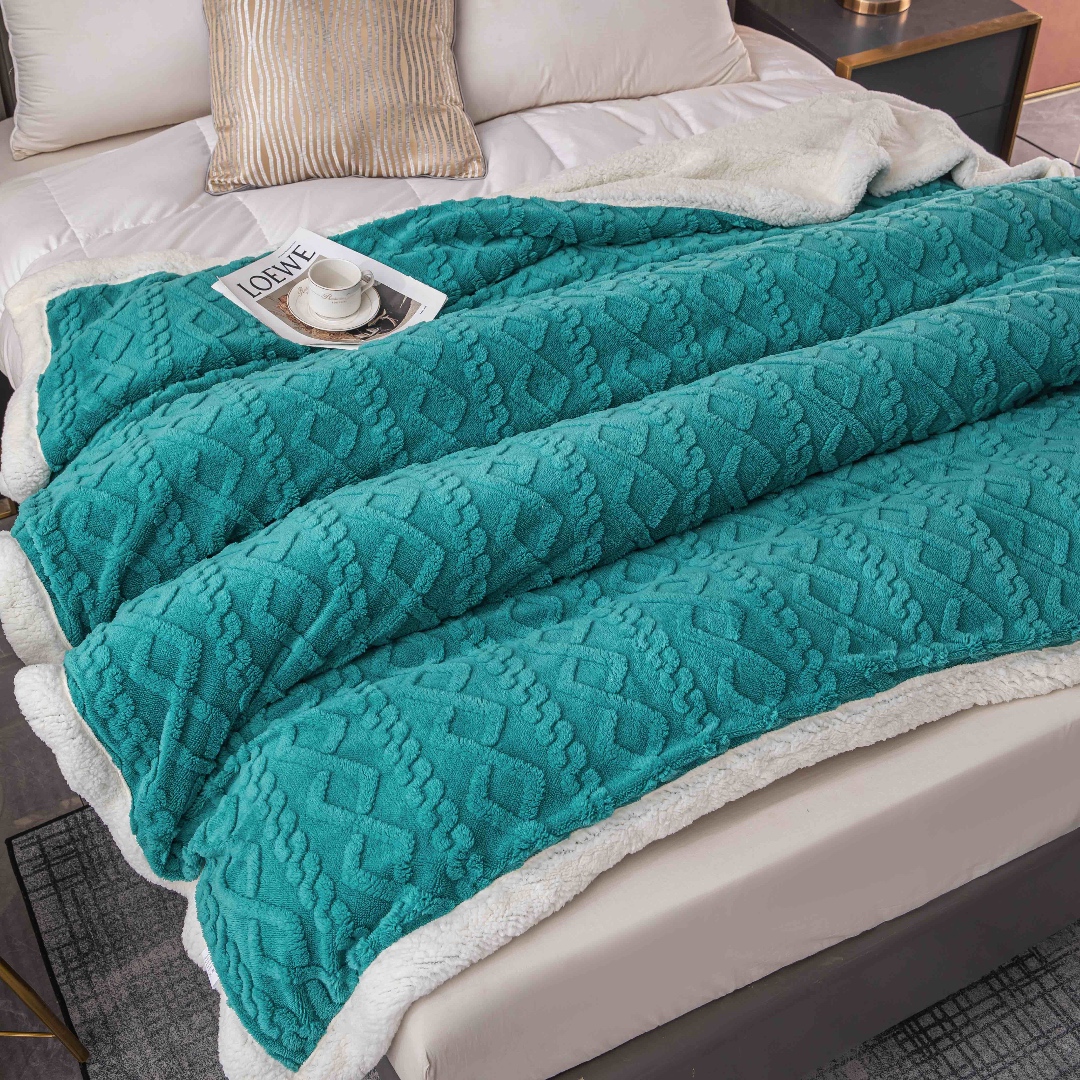Patura CoCoLiNo tip Tricotaj cu blanita, 200x230cm, Jojo Home, Turquoise - imagine 2