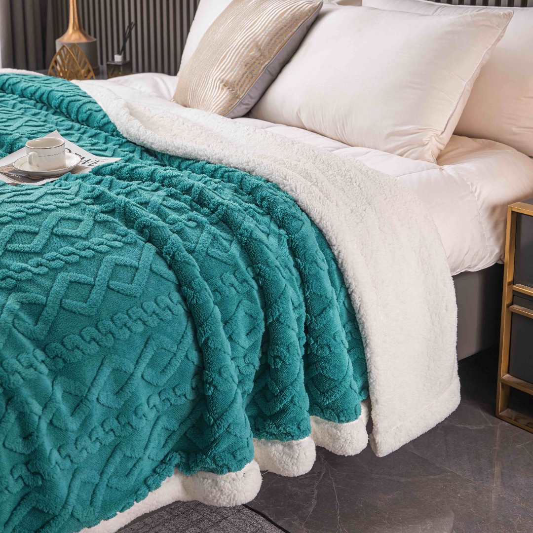 Patura CoCoLiNo tip Tricotaj cu blanita, 200x230cm, Jojo Home, Turquoise - imagine 4