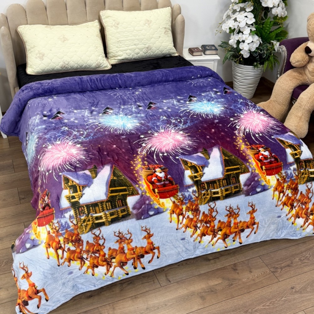 Patura pufoasa cocolino 200x230cm, 240g/mp, Mov, Sania lui Mos Craciun — imaginea 2