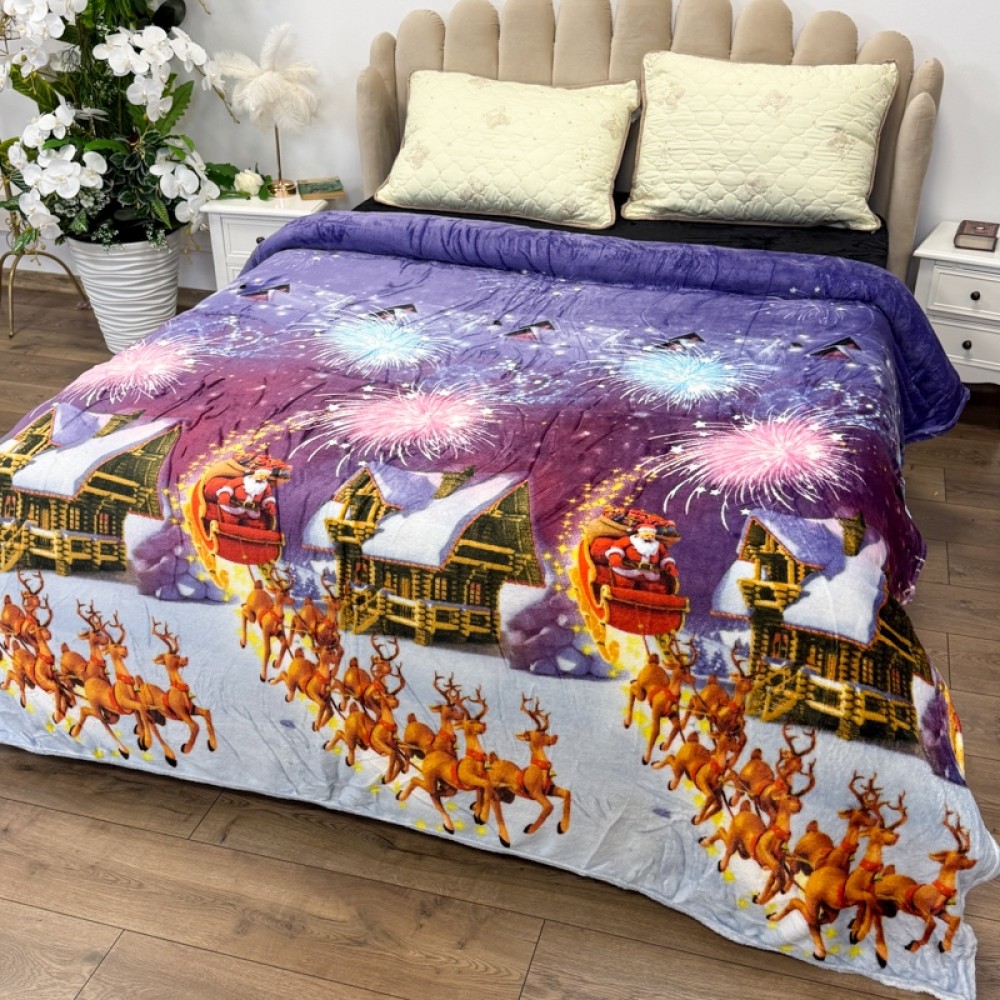 Patura pufoasa cocolino 200x230cm, 240g/mp, Mov, Sania lui Mos Craciun — imaginea 3
