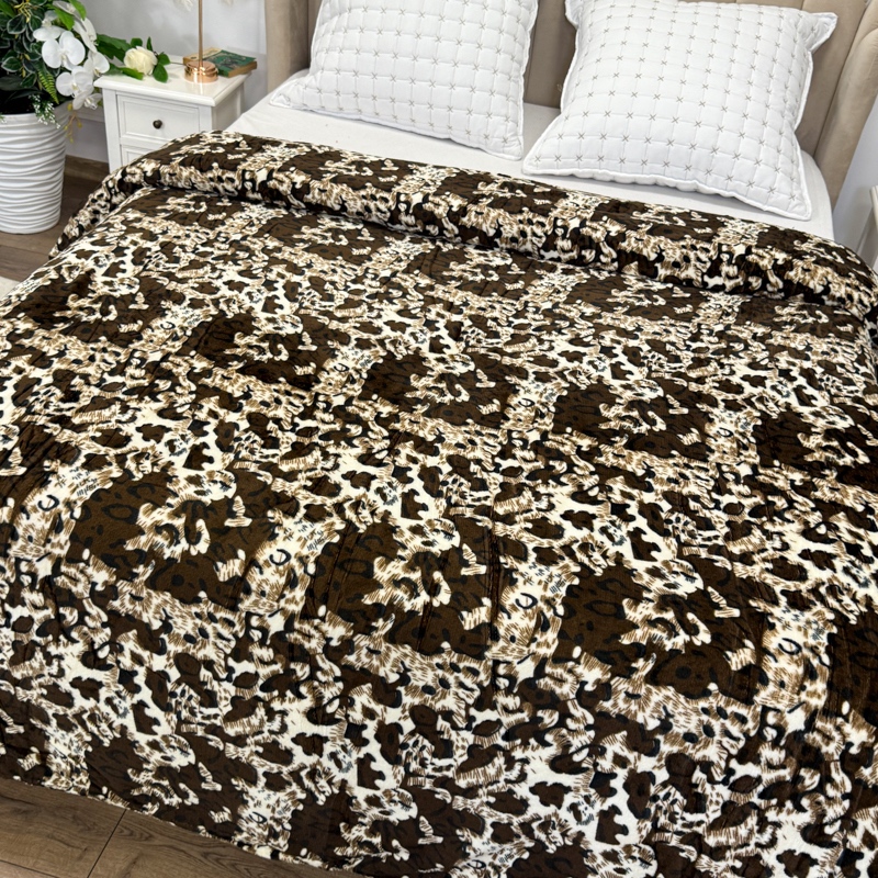 Patura pufoasa cocolino 200x230cm, 240g/mp, Bej, Maro, Animal Print - view 4