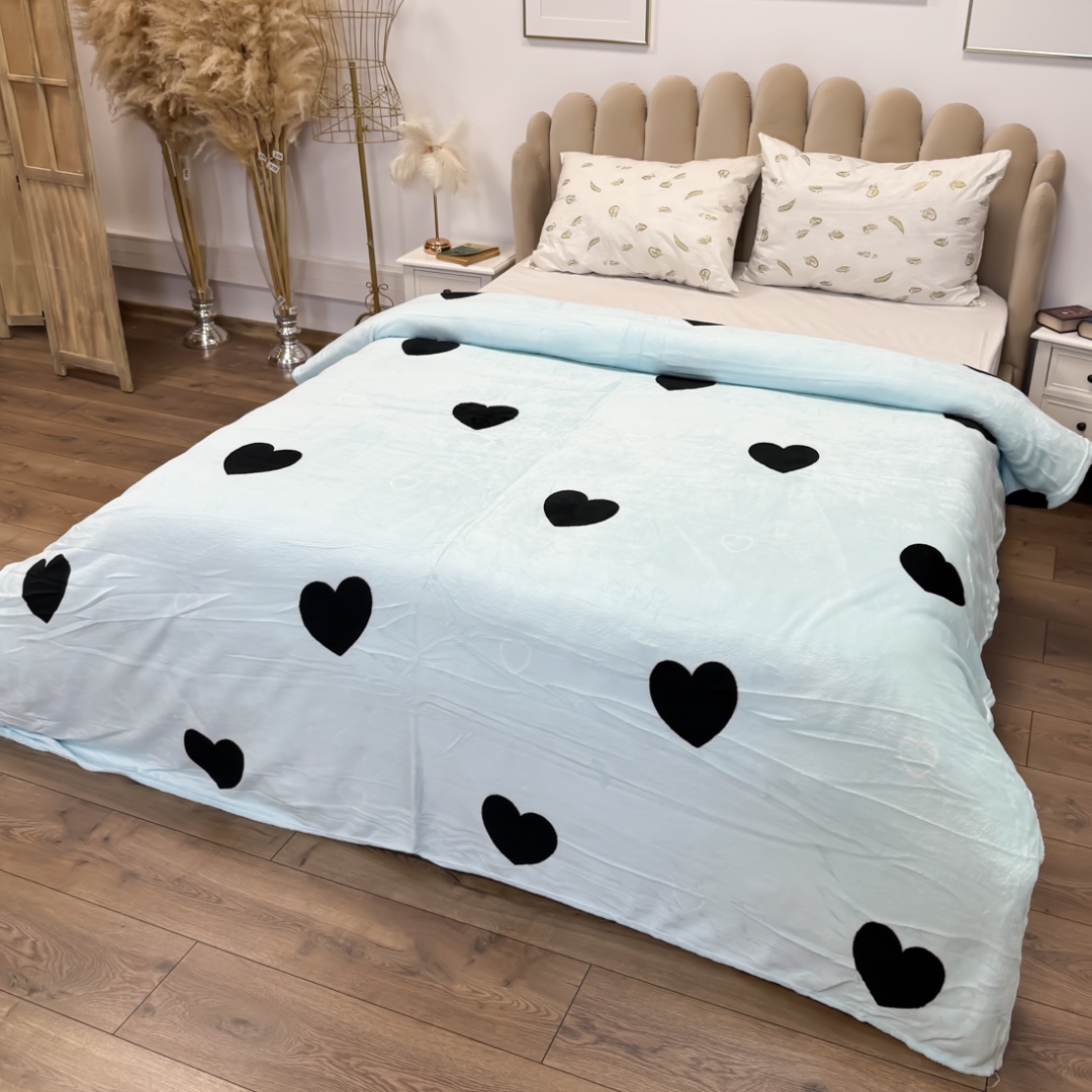 Patura Super Soft Cocolino, 200x230 cm – Rasfat absolut in zilele reci, Bleu, inimioare - imagine 2