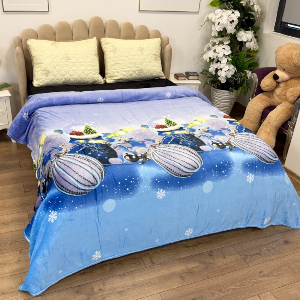 Patura pufoasa cocolino 200x230cm, 240g/mp, Bleu, Globulete — imaginea 2