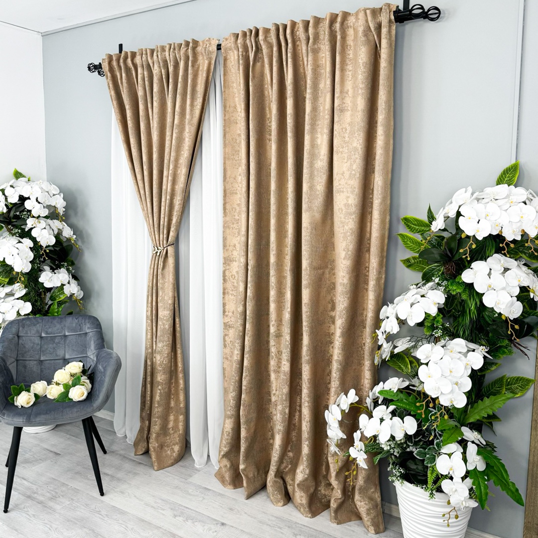 Set 2 Draperii din Jacquard model Nisip, Bej, 140cm latime x 260cm inaltime, Tiv Lat pt bara - imagine 2