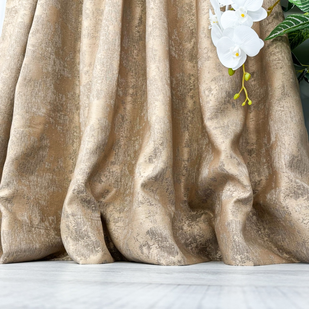 Set 2 Draperii din Jacquard model Nisip, Bej, 140cm latime x 260cm inaltime, Tiv Lat pt bara - imagine 3