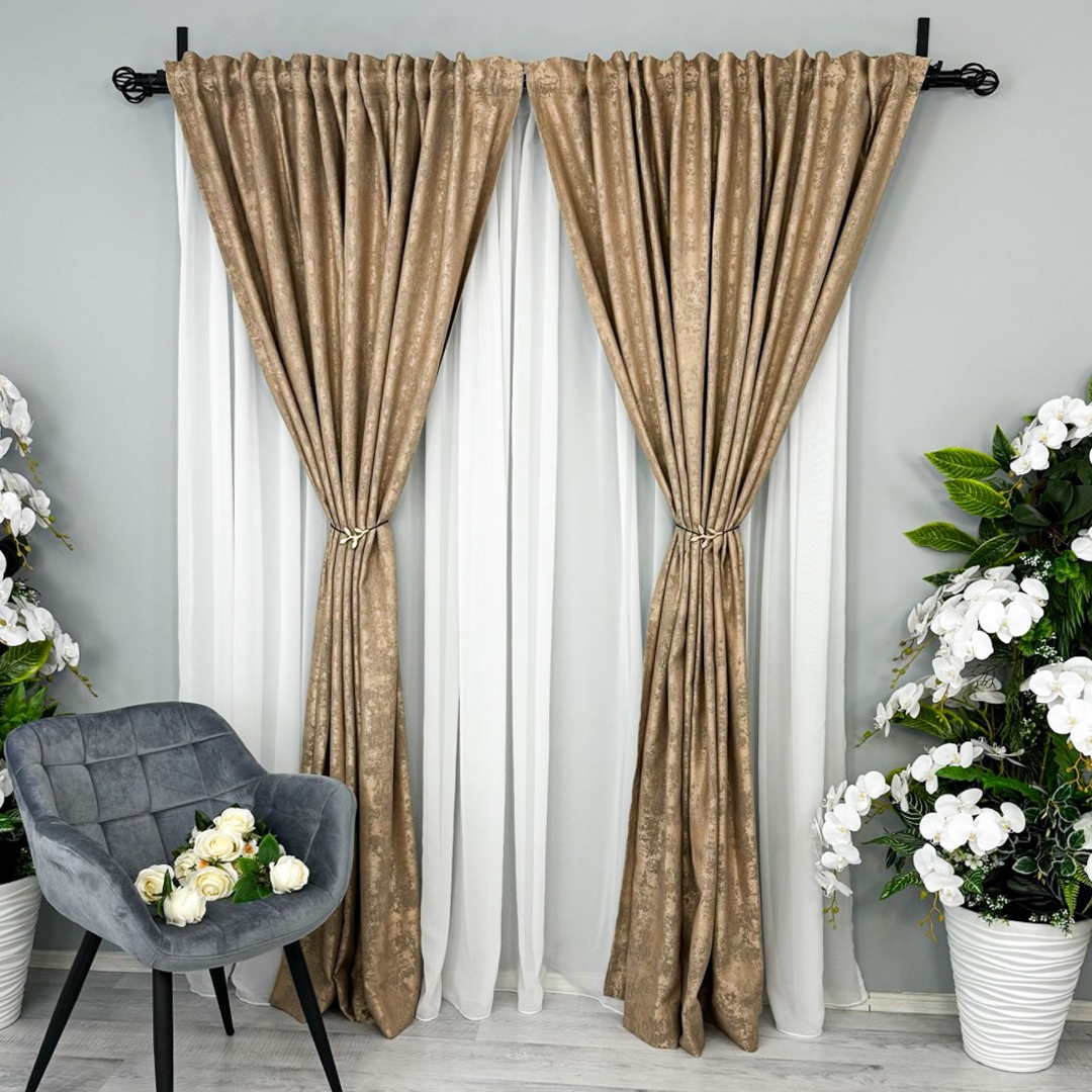 Set 2 Draperii din Jacquard model Nisip, Bej, 140cm latime x 260cm inaltime, Tiv Lat pt bara - imagine 4