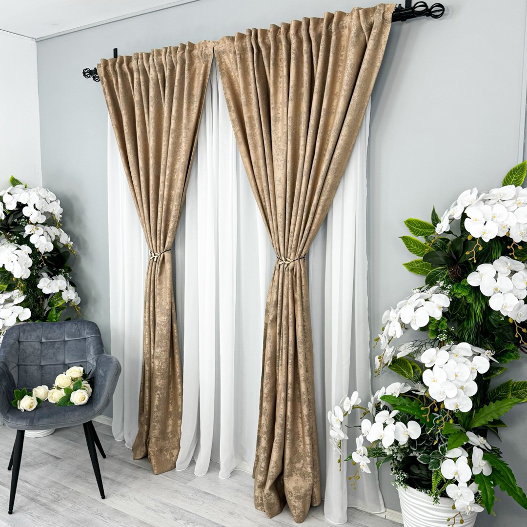 Set 2 Draperii din Jacquard model Nisip, Bej, 140cm latime x 260cm inaltime, Tiv Lat pt bara - imagine 5