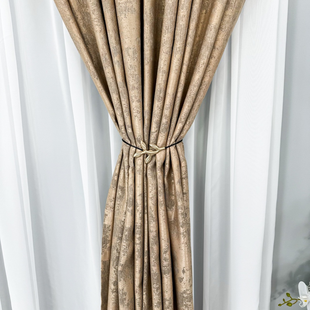 Set 2 Draperii din Jacquard model Nisip, Bej, 140cm latime x 260cm inaltime, Tiv Lat pt bara - imagine 7