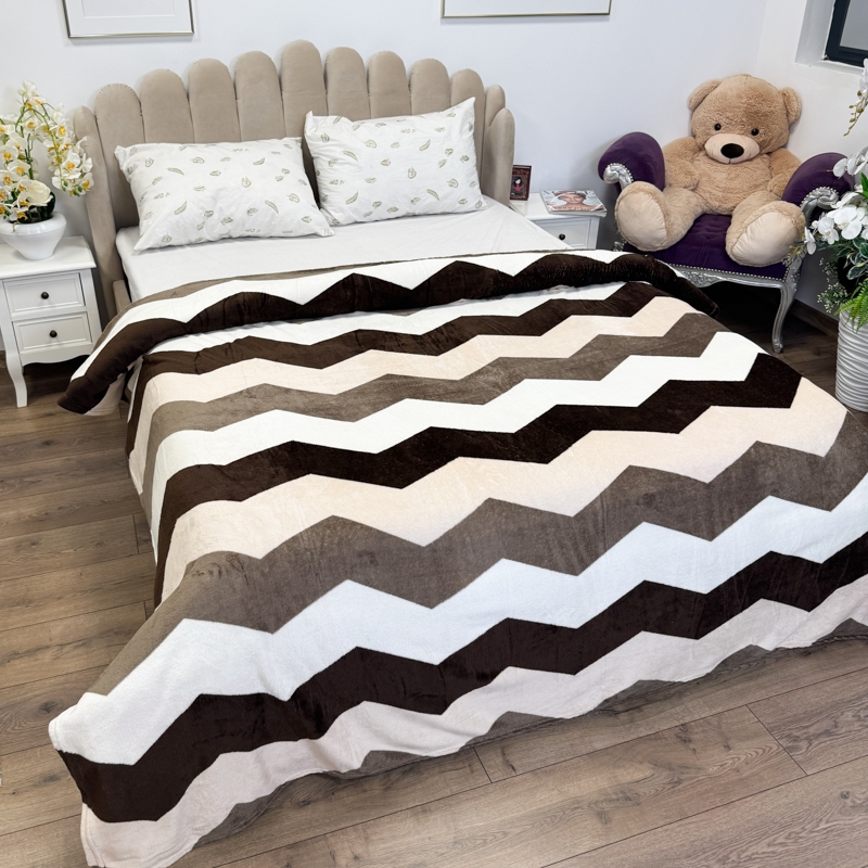 Patura pufoasa cocolino 200x230cm, 240g/mp, Bej, Maro, Zig-Zag - view 2