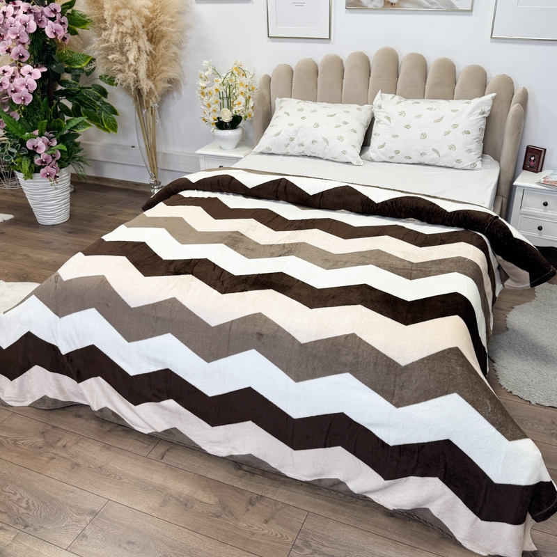 Patura pufoasa cocolino 200x230cm, 240g/mp, Bej, Maro, Zig-Zag - view 3