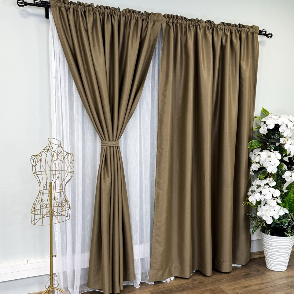 Draperie Blackout CLASS Satinata cu fir fin de sclipici, 140cm latime x 260cm inaltime, cu TIV LAT, Cappuccino intens - CR22 – imagine 3