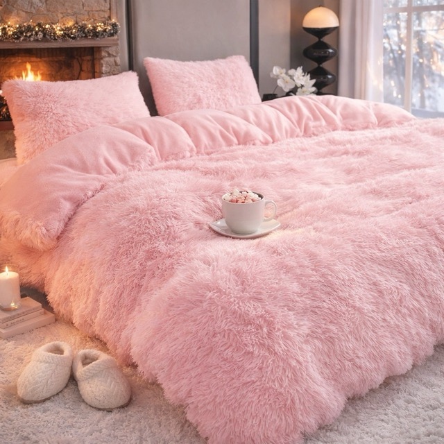Lenjerie pat super pufoasa COCOLINO Fluffy 4 piese roz - view 2