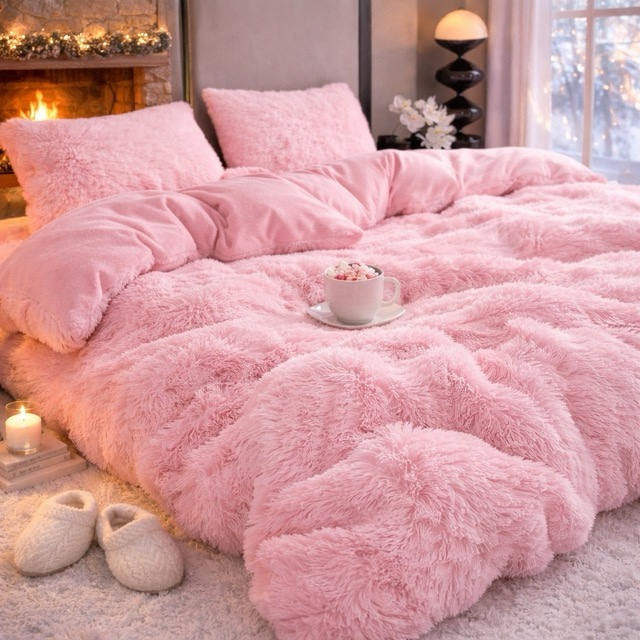 Lenjerie pat super pufoasa COCOLINO Fluffy 4 piese roz - view 3
