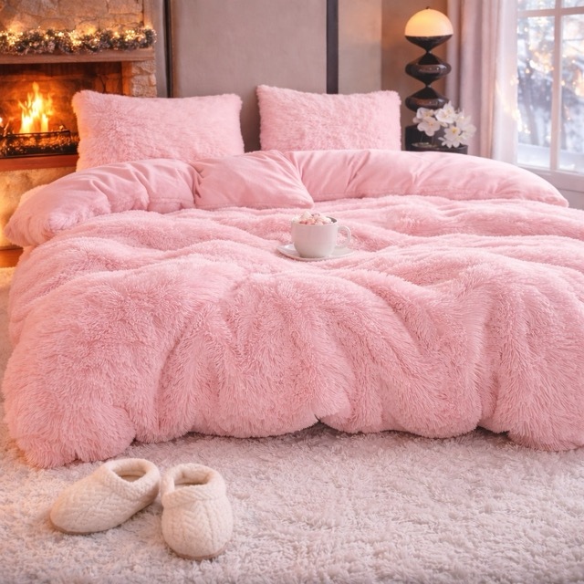 Lenjerie pat super pufoasa COCOLINO Fluffy 4 piese roz - view 4