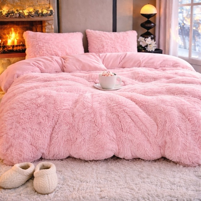Lenjerie pat super pufoasa COCOLINO Fluffy 4 piese roz - view 5