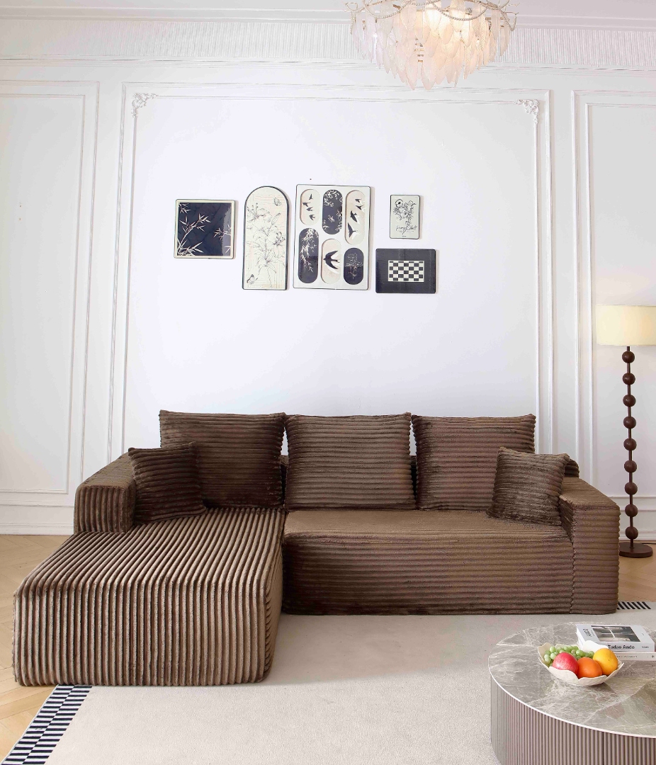 Canapea tip Coltar Ribba Soft, Spuma HD, Design in dungi, Ambalat Vidat, maro - imagine 2