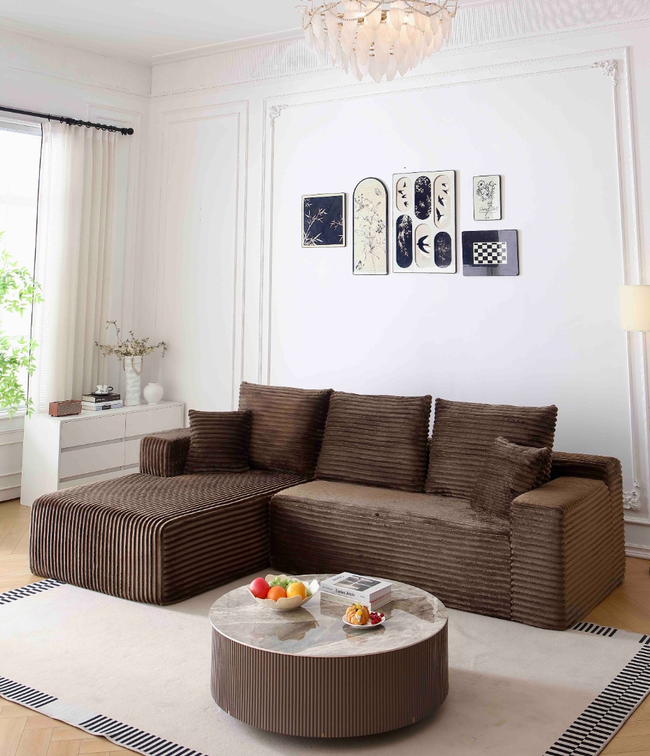 Canapea tip Coltar Ribba Soft, Spuma HD, Design in dungi, Ambalat Vidat, maro - imagine 3