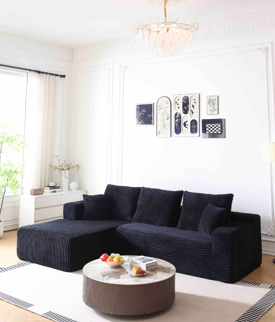 Canapea tip Coltar Ribba Soft, Spuma HD, Design in dungi, Ambalat Vidat, bleumarin - imagine 2