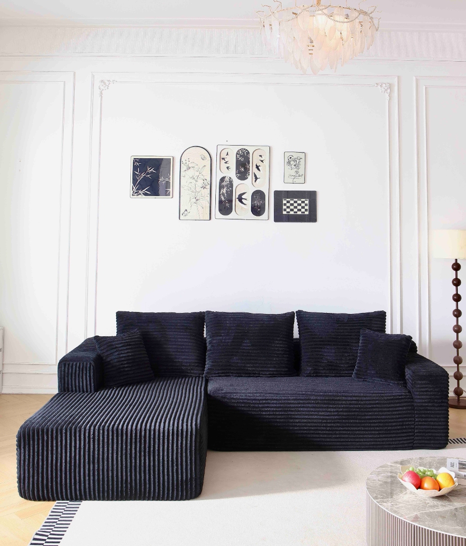 Canapea tip Coltar Ribba Soft, Spuma HD, Design in dungi, Ambalat Vidat, bleumarin - imagine 3