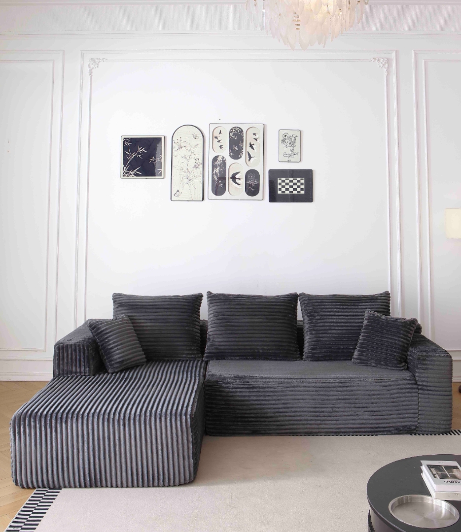 Canapea tip Coltar Ribba Soft, Spuma HD, Design in dungi, Ambalat Vidat, gri - imagine 2