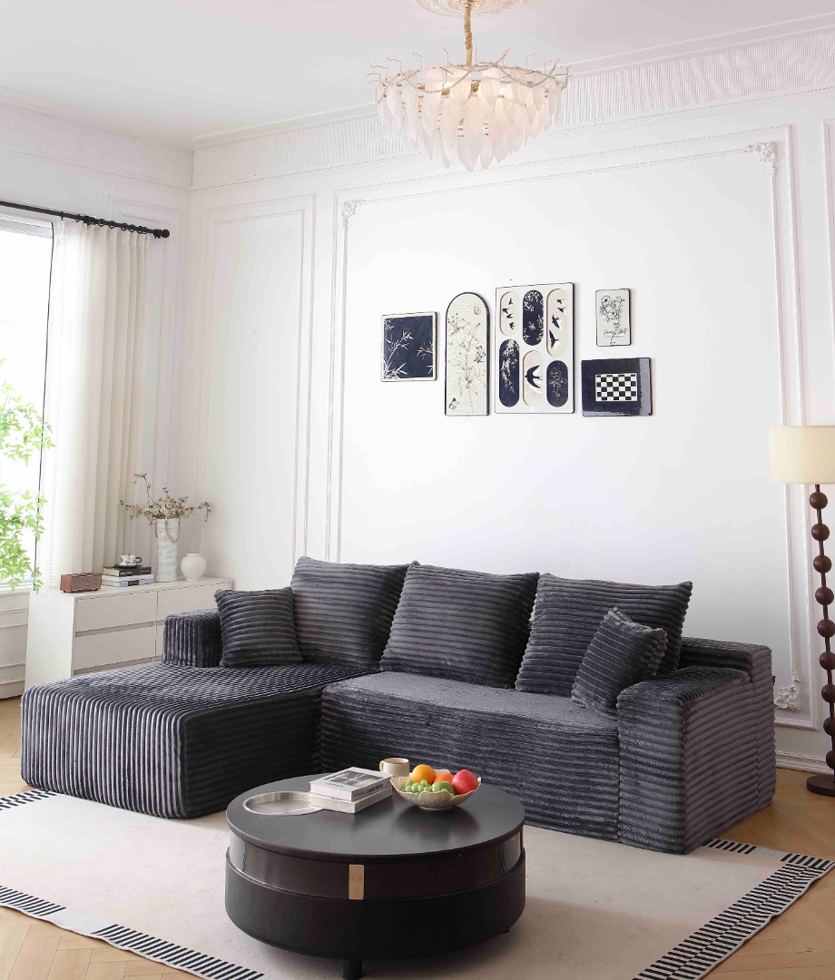 Canapea tip Coltar Ribba Soft, Spuma HD, Design in dungi, Ambalat Vidat, gri - imagine 3