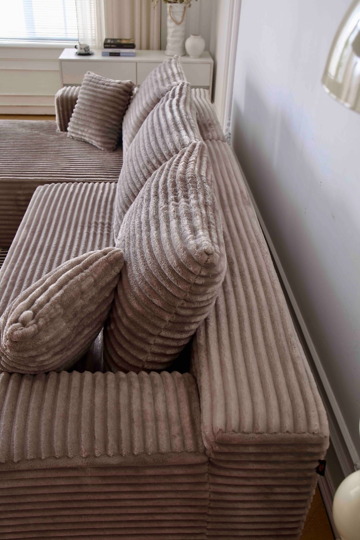 Canapea tip Coltar Ribba Soft, Spuma HD, Design in dungi, Ambalat Vidat, bej - imagine 6