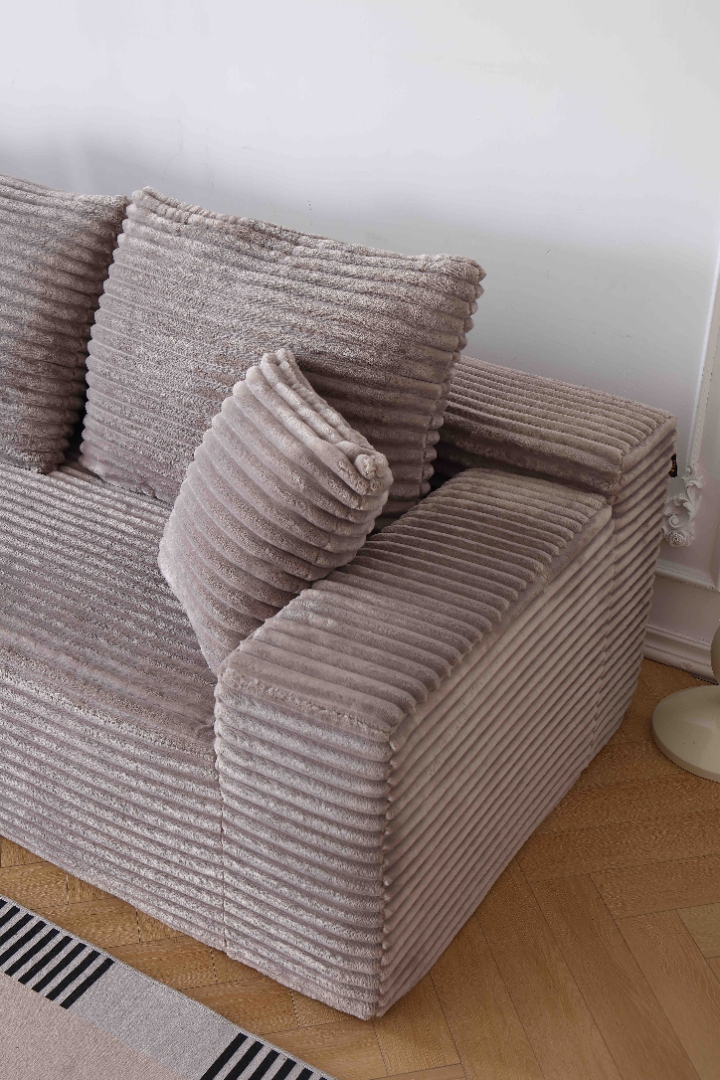 Canapea tip Coltar Ribba Soft, Spuma HD, Design in dungi, Ambalat Vidat, bej - imagine 7