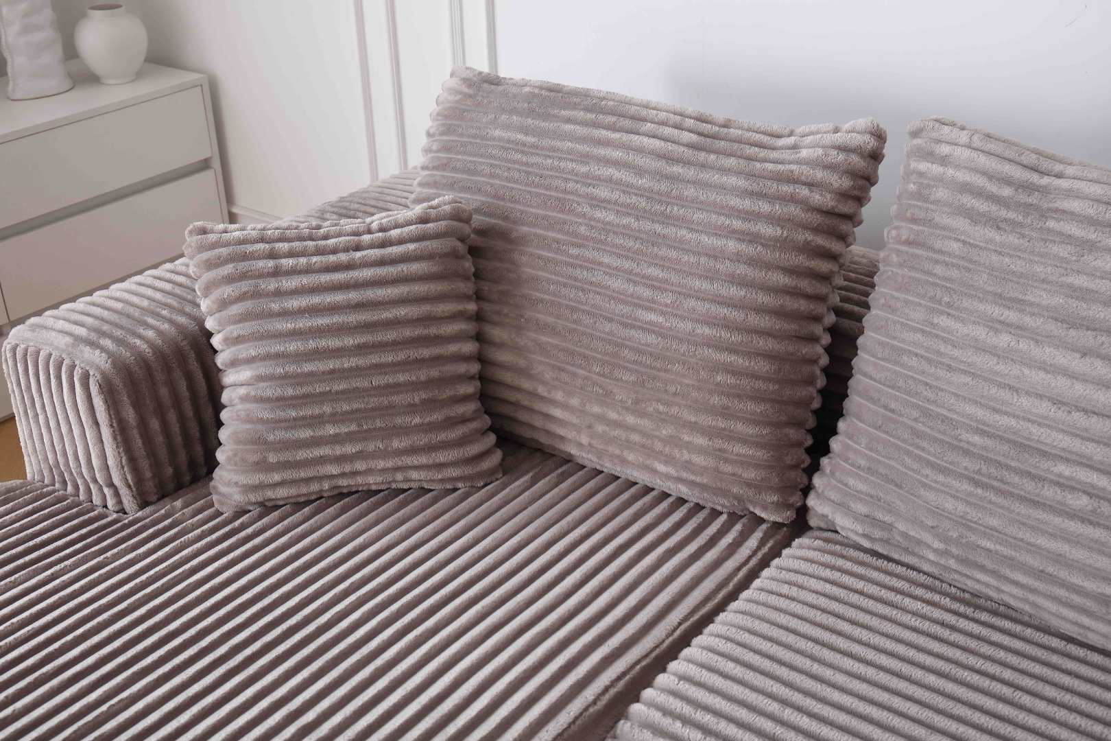 Canapea tip Coltar Ribba Soft, Spuma HD, Design in dungi, Ambalat Vidat, bej - imagine 8