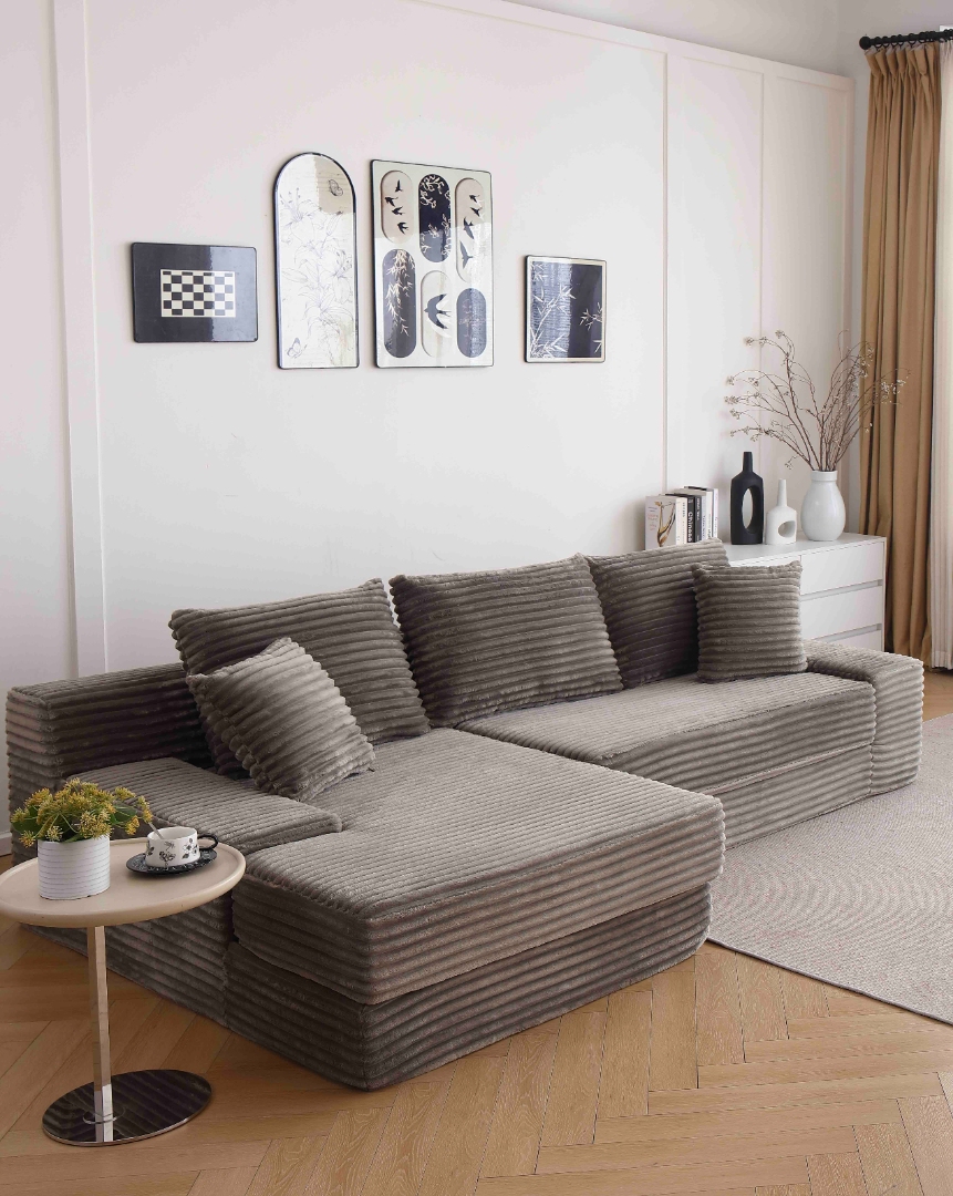 Canapea tip coltar SoftLine, Spuma HD, ambalare in vid, bej - imagine 2