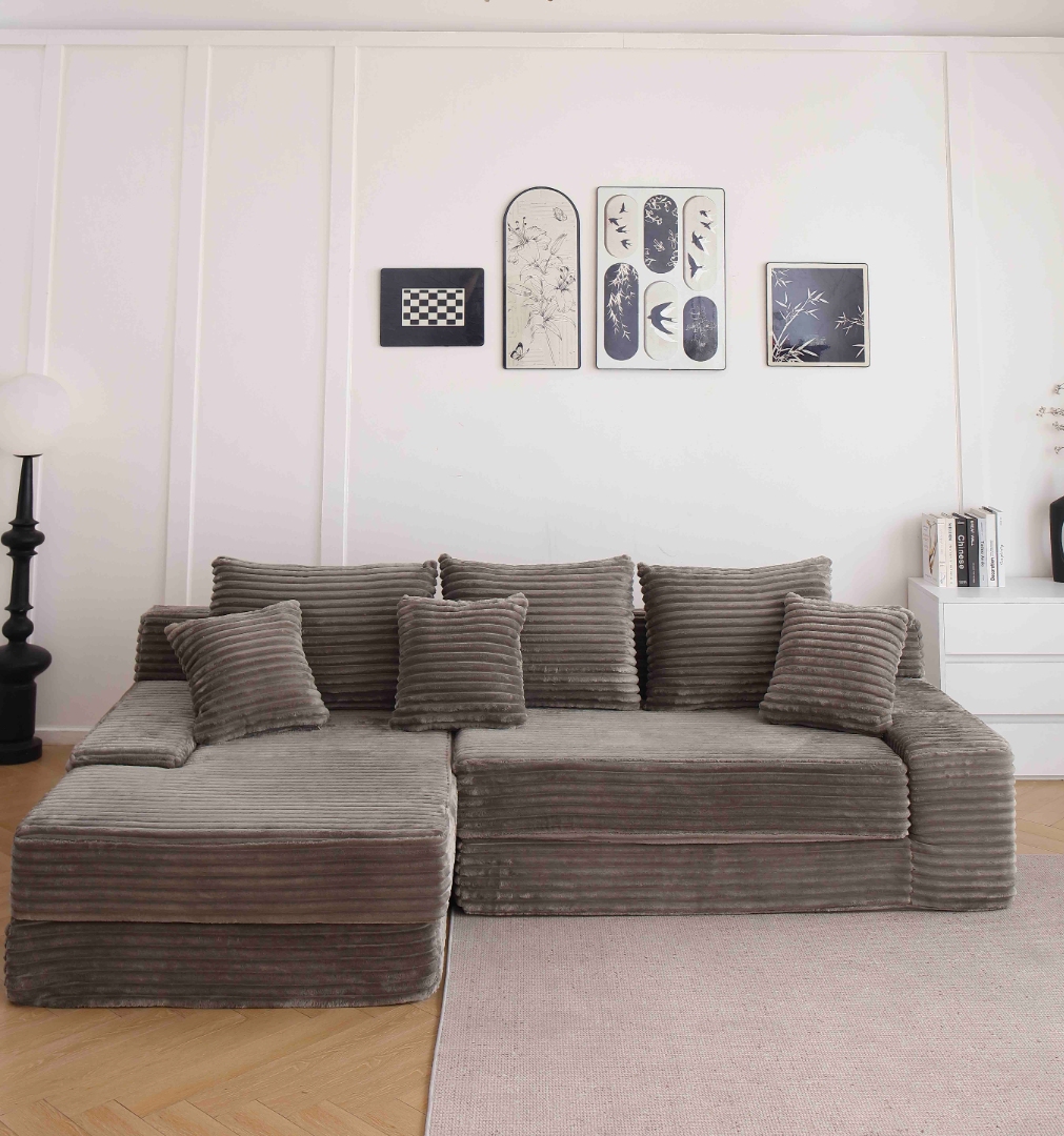 Canapea tip coltar SoftLine, Spuma HD, ambalare in vid, bej - imagine 3