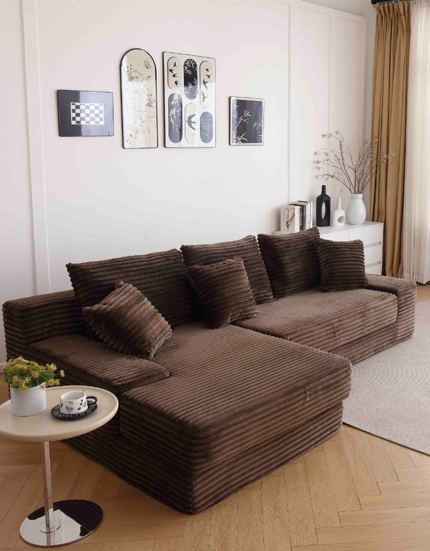 Canapea tip coltar SoftLine, Spuma HD, ambalare in vid, maro - imagine 2