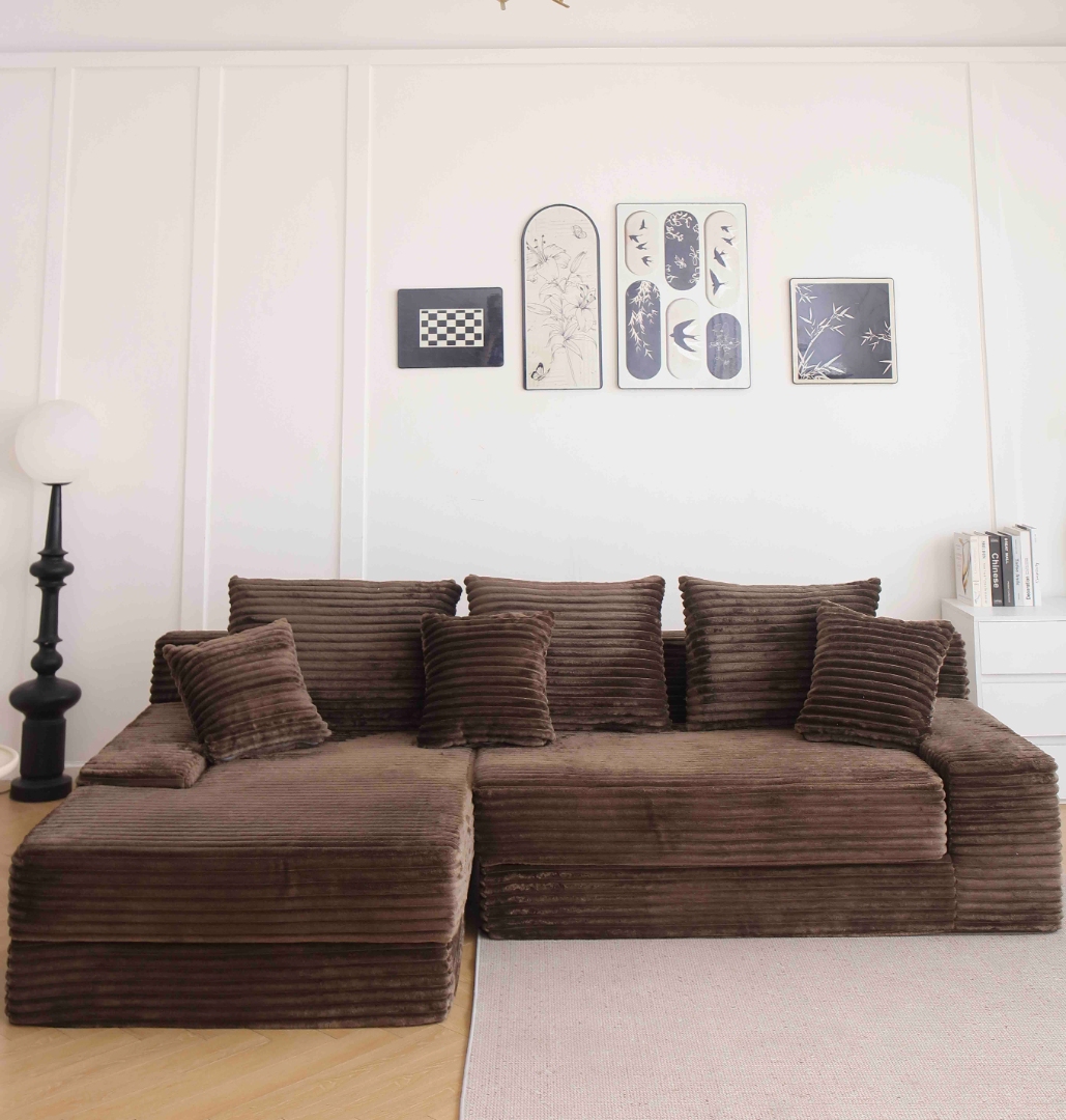 Canapea tip coltar SoftLine, Spuma HD, ambalare in vid, maro - imagine 3