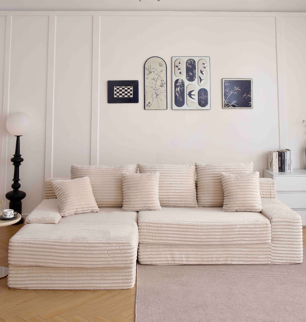 Canapea tip coltar SoftLine, Spuma HD, ambalare in vid, crem - imagine 2