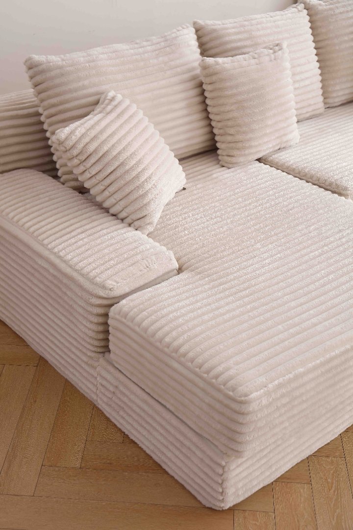 Canapea tip coltar SoftLine, Spuma HD, ambalare in vid, crem - imagine 3