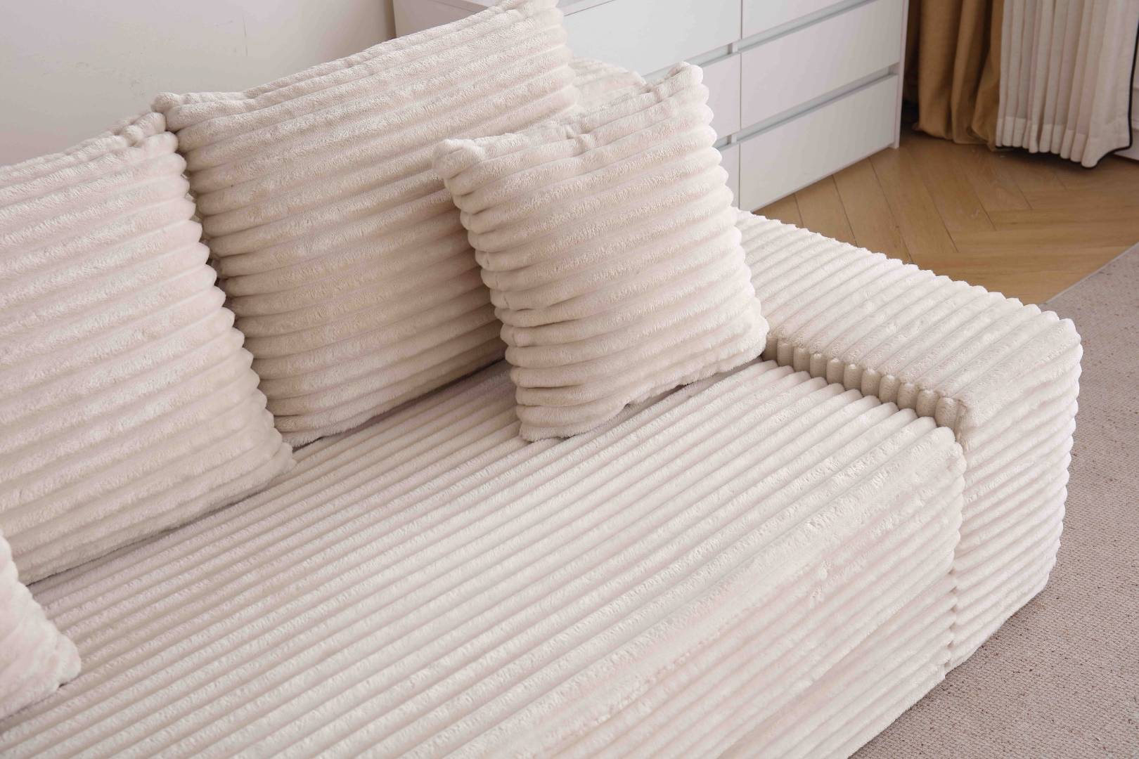 Canapea tip coltar SoftLine, Spuma HD, ambalare in vid, crem - imagine 4