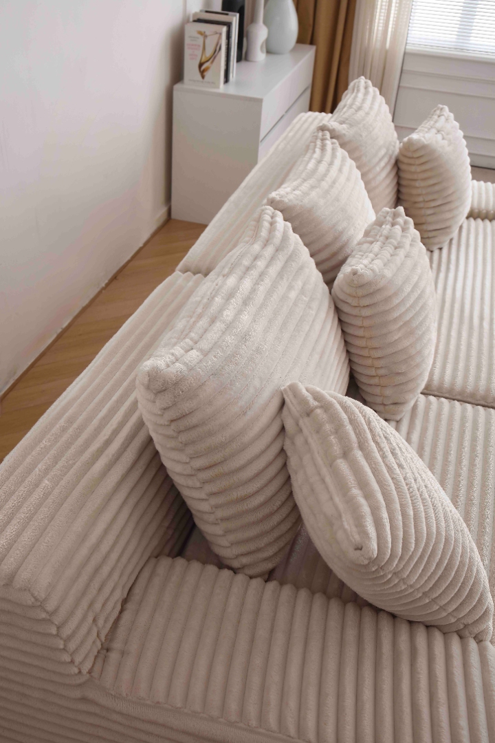 Canapea tip coltar SoftLine, Spuma HD, ambalare in vid, crem - imagine 6