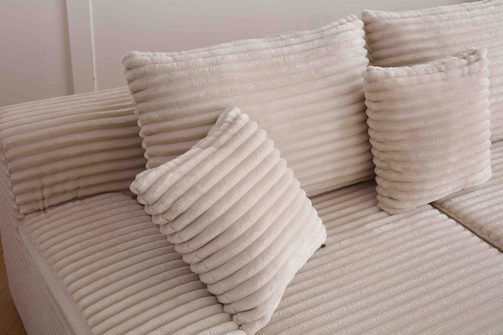 Canapea tip coltar SoftLine, Spuma HD, ambalare in vid, crem - imagine 7