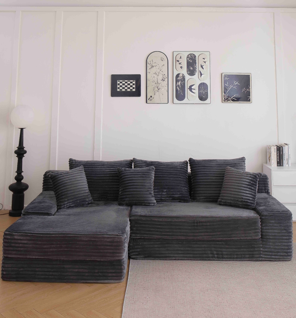 Canapea tip coltar SoftLine, Spuma HD, ambalare in vid, gri - imagine 2